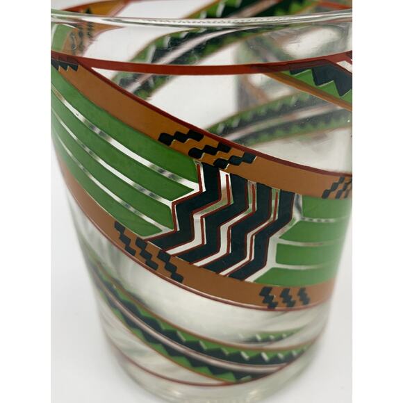 Vntg Mid Century Modern 4 Cira Cora Rocks Glasses Southwest Green Orange Aztec - Picture 6 of 6